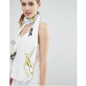 Ted Baker Tanya Pearly Petal Skinny Scarf Nude Pink Floral 9.75x70
